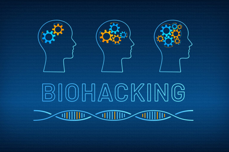 Head profile with gear brain biohacking concept