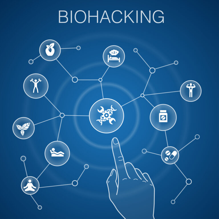 hand point at web graph of biohacking concept